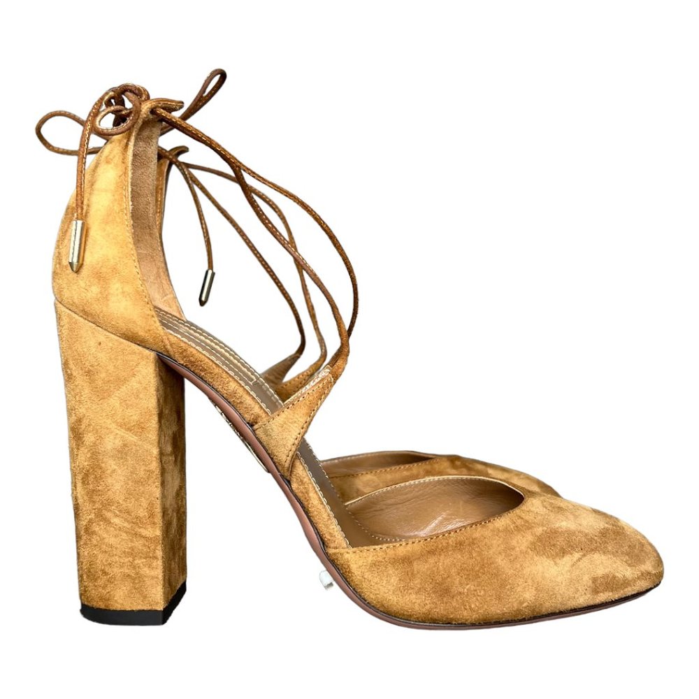 Aquazzura Karlie High Heel Suede Block Heel Pump - Picture 2 of 11